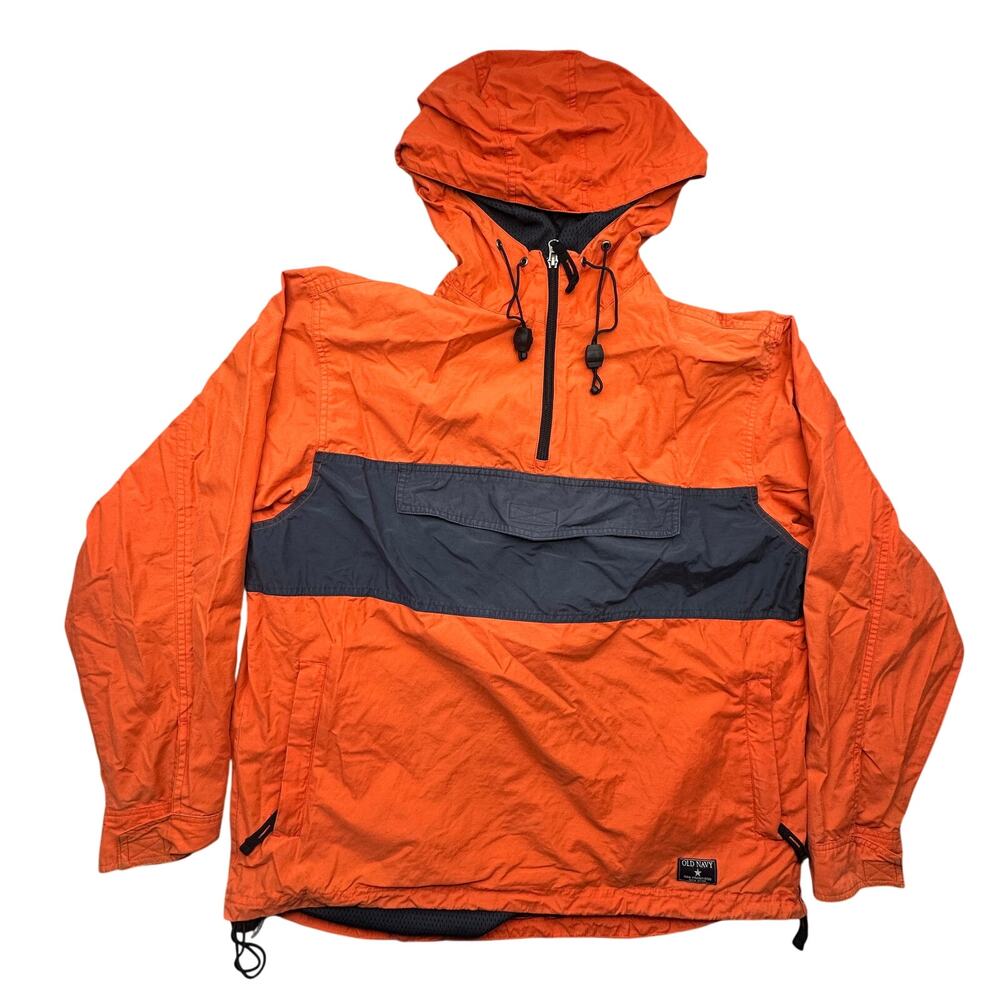 Vintage 90s Old Navy Orange Navy Anorak Windbreaker Jacket Mens Small Hooded